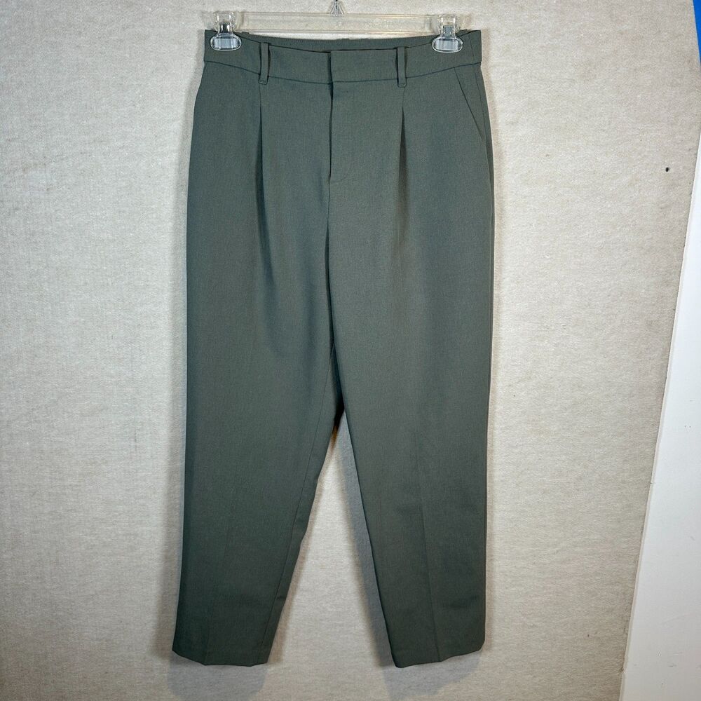 Uniqlo Women's Pleated Ankle Pants M Gray Green Trousers 100% Polyester